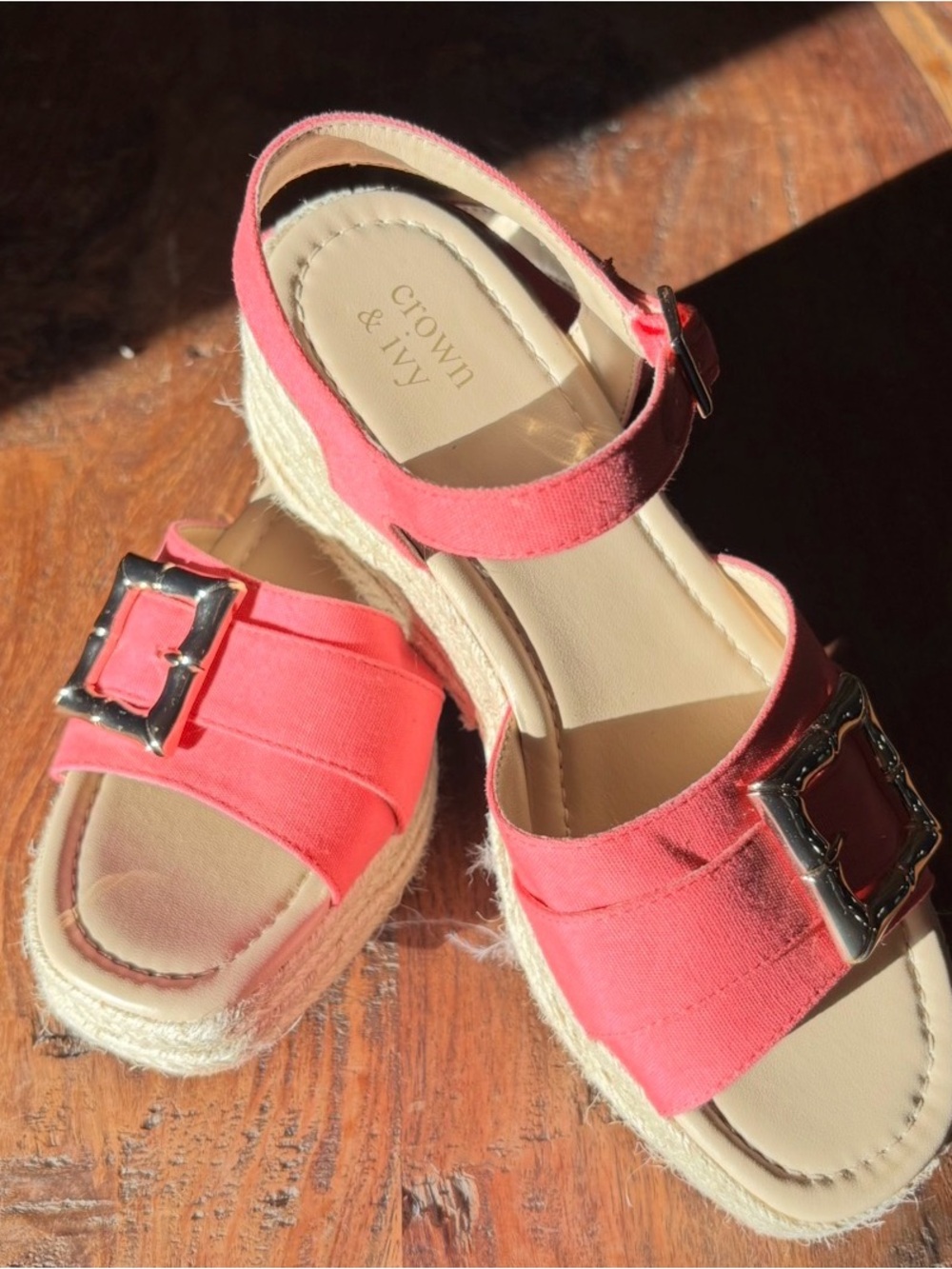 crown & ivy Hot Pink Espadrille Wedge Sandals with Buckle - Picture 4 of 10